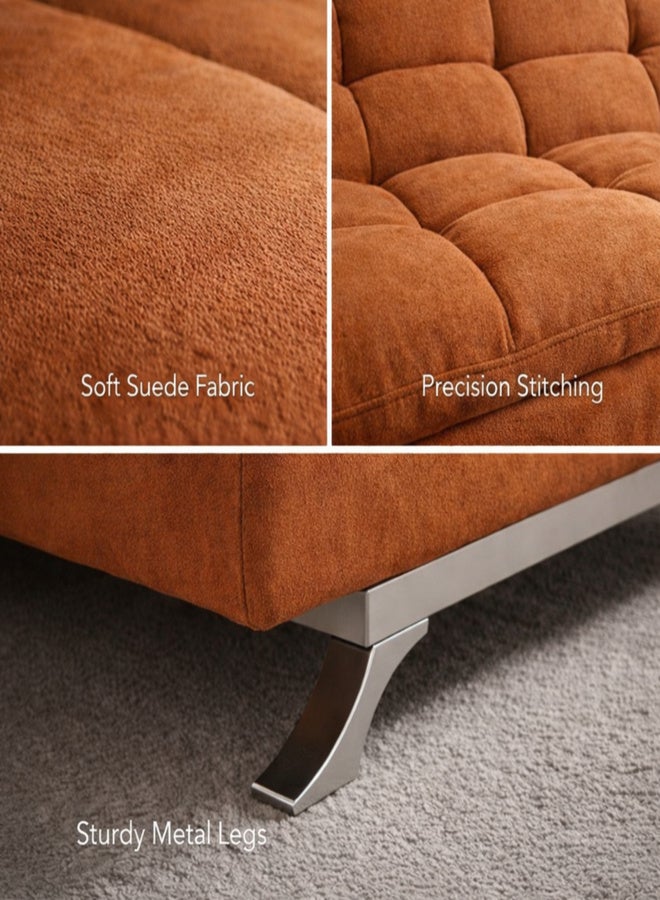 Harmony Home Suede Fabric Sofa Bed – Modern Folding Convertible Sofa Bed with Pillow, Compact Space-Saving Design for Living Room, Apartment, Dorm & Office - Brown - Image 5